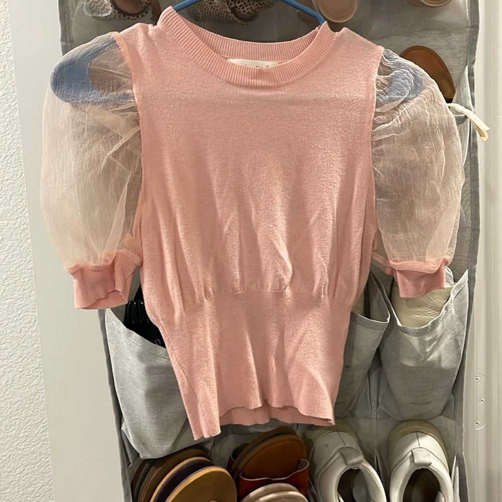 Pink Puff Sleeve Sweater Top